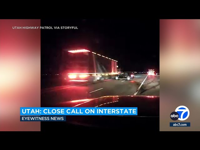 Crashed motorists scramble out of the path of speeding semi-trailer in Utah