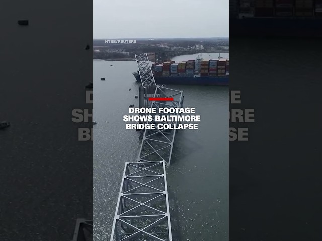 Drone footage shows collapsed Baltimore bridge