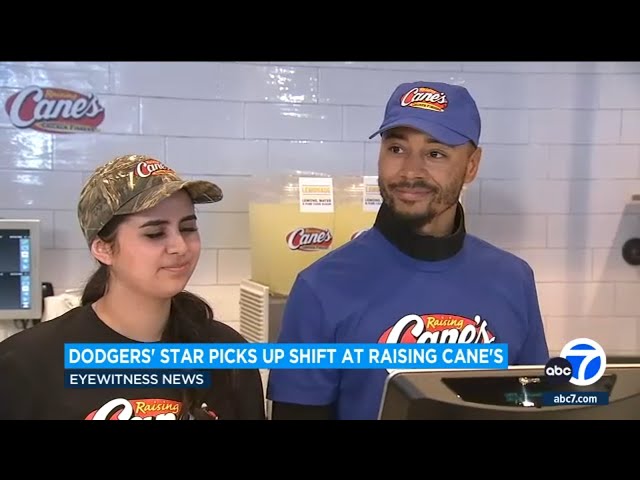 Dodger fans flock to Alhambra Raising Cane's as Mookie Betts serves customers