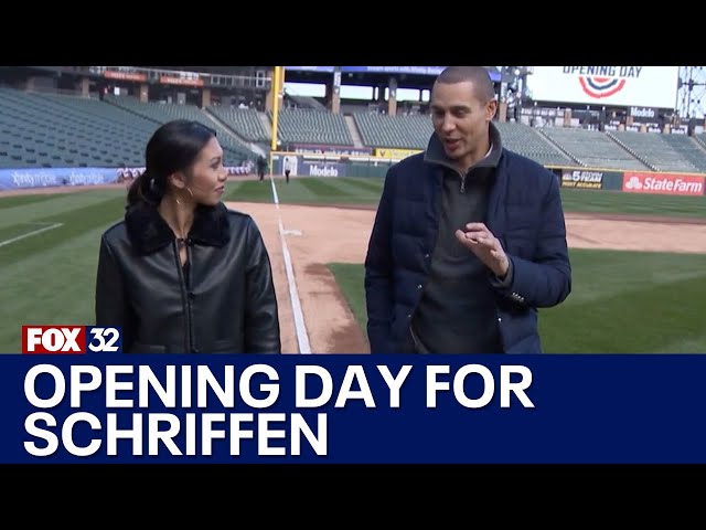 FOX 32's Tina Nguyen walks the bases with White Sox play-by-play announcer John Schriffen