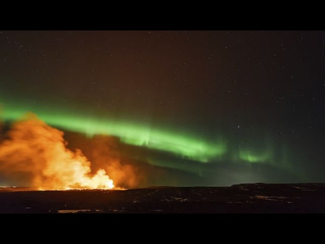 Auroras boreales bailando sobre el volcán de Grindavik en plena Semana Santa