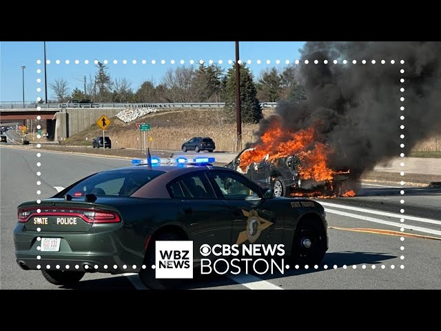 ⁣Truck flies through air before crashing and catching on fire on I-95 in New Hampshire