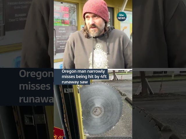 Oregon man narrowly misses being hit by 4ft runaway saw #itvnews