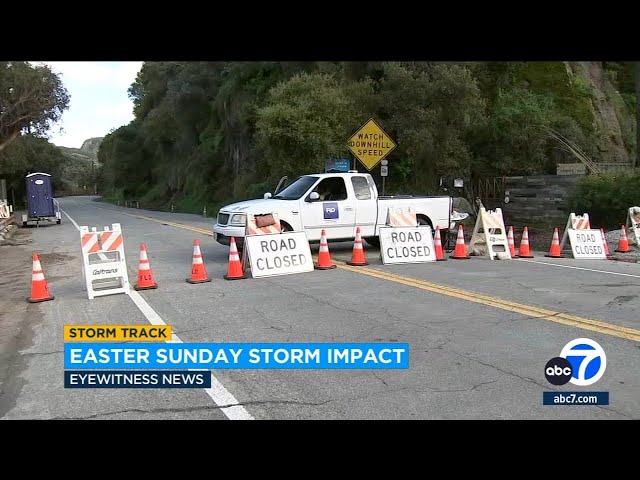 ⁣Topanga Canyon closure impacts traffic as storm lingers over SoCal on Easter