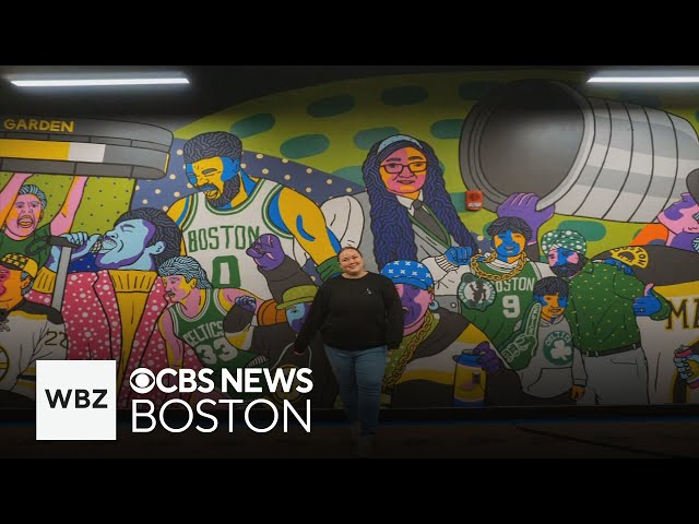 ⁣Boston's TD Garden now has a house artist and her murals are impressive