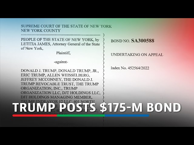 Trump posts $175 million bond in civil fraud case, averting asset seizures