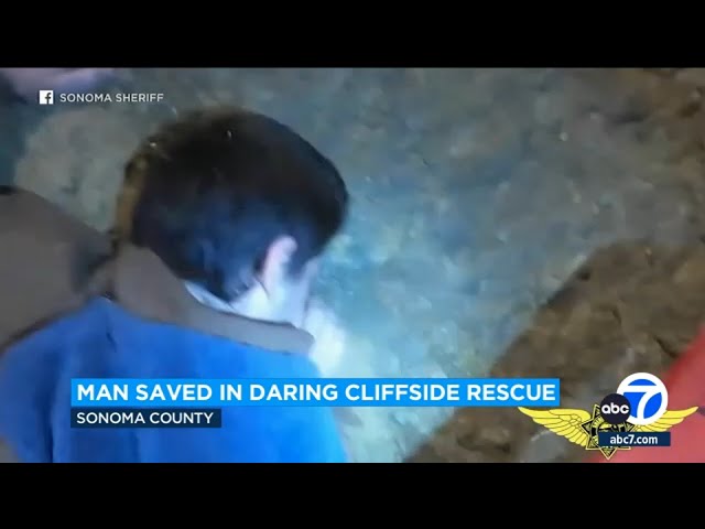 Dramatic video shows man rescued by helicopter off Bay Area cliff; minutes away from losing grip