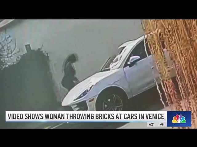 Video shows woman throwing bricks at cars in Venice