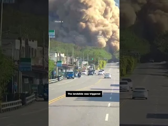 Landslide hits road after Taiwan earthquake