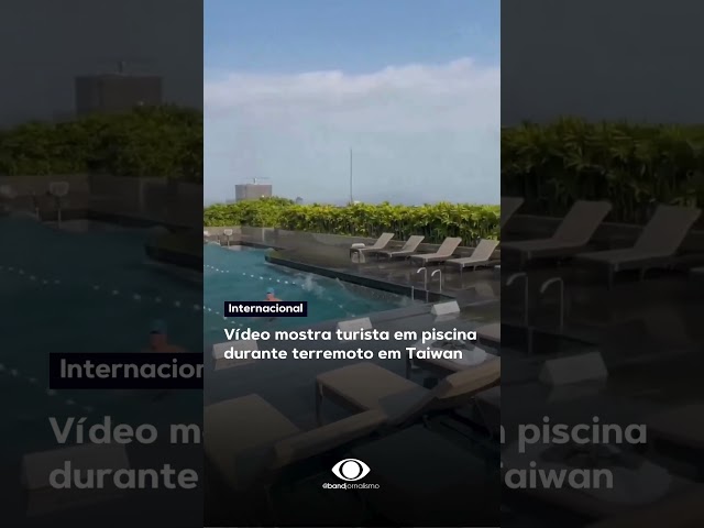 Vídeo mostra turista em piscina durante terremoto em Taiwan #shorts