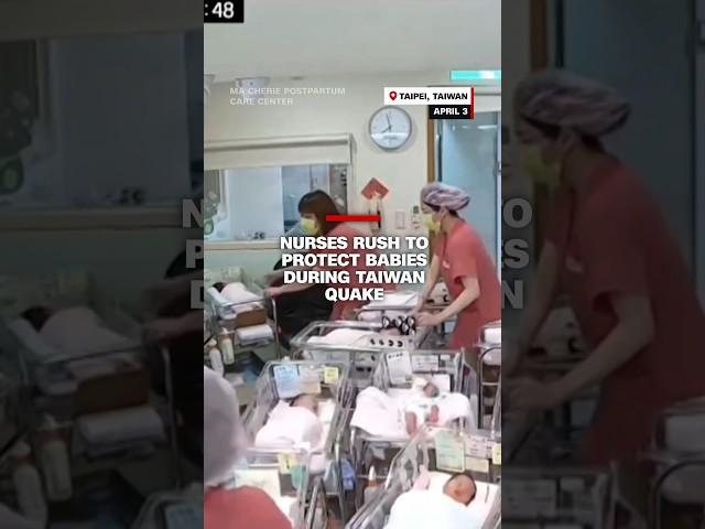 ⁣Nurses rush to protect babies during Taiwan quake