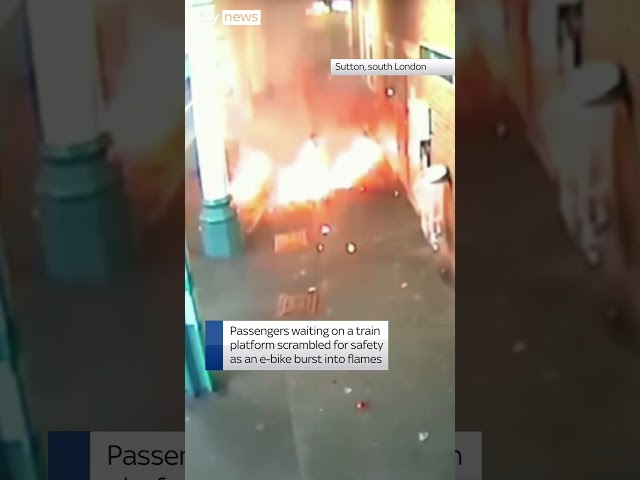 E-bike bursts into flames at train station