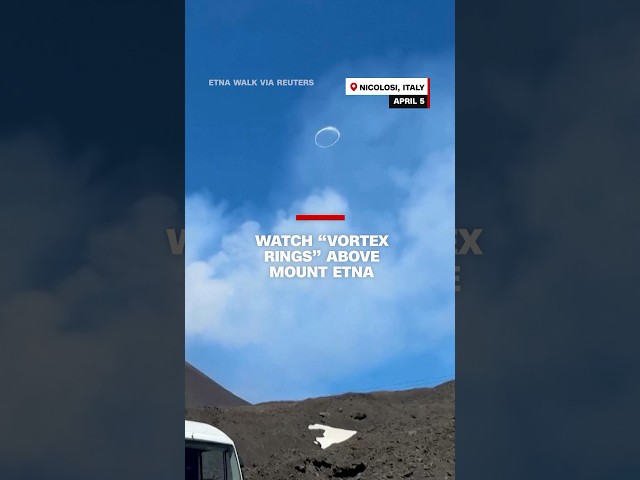 ⁣Watch "vortex rings" above Mount Etna