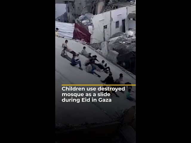 Children playing on Eid use destroyed Gaza mosque as a slide | #AJshorts