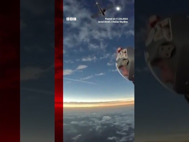⁣Skydivers witness total solar eclipse mid-air. #Shorts #Eclipse #BBCNews