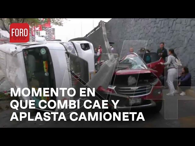 Momento en que combi desbarranca y aplasta camioneta en Periférico Norte - Las Noticias