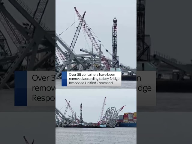 ⁣Shipping containers removed in Baltimore bridge collapse clean-up