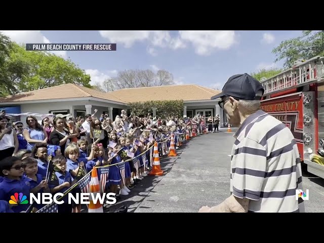 ⁣100 students orchestrate a moving surprise for 99-year-old WWII veteran