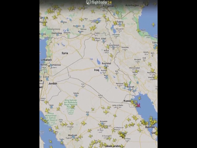 ⁣أظهرت معلومات التتبع المباشر لموقع Flightradar24 الأجواء خالية من الطائرات بعد تهديدات إيران