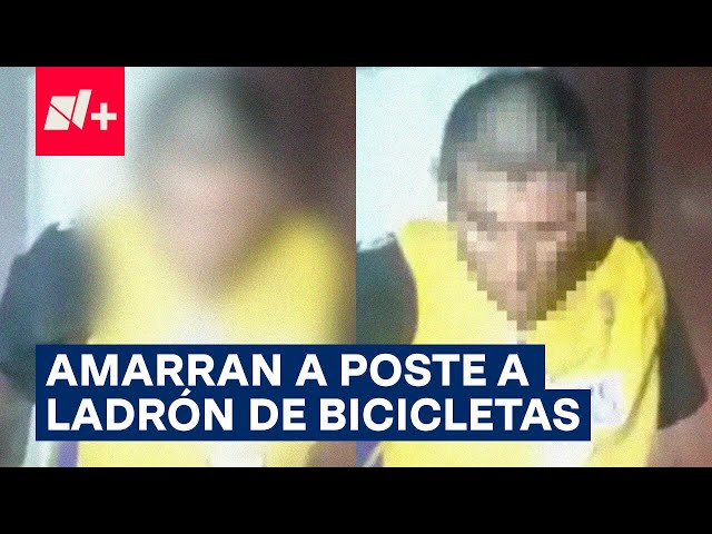 Vecinos atrapan y amarran a poste a un sujeto acusado de robar bicicletas - N+