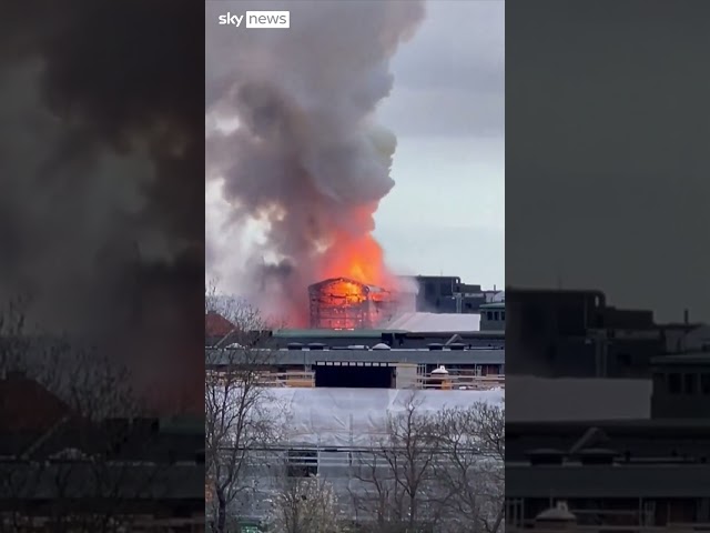 ⁣Copenhagen's Old Stock Exchange burns