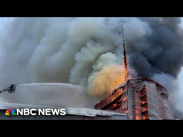 ⁣Video shows Copenhagen's historic stock exchange engulfed in flames