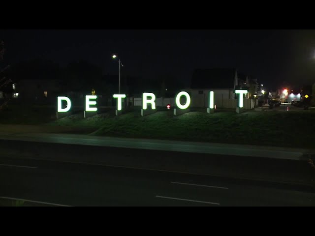 Detroit signs gets lights so people can see it at night