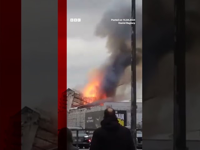 ⁣Copenhagen stock exchange spire collapses in fire. #Copenhagen #Shorts #BBCNews
