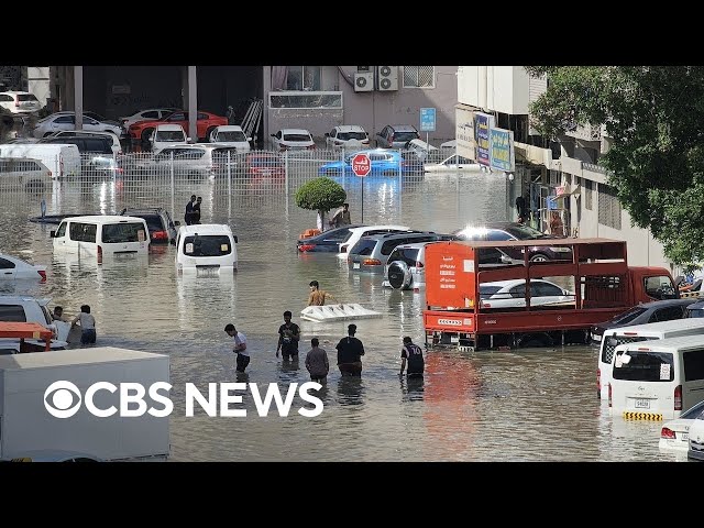 ⁣Videos show Dubai streets flooded after record rainfall inundates UAE