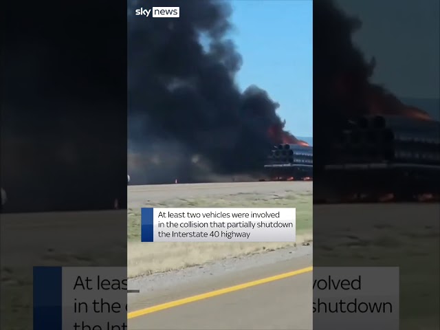 Large fiery collision partially shuts down New Mexico highway