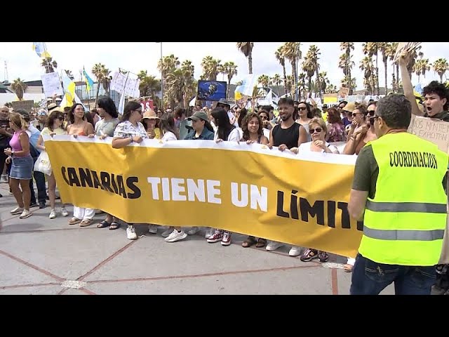 ⁣Thousands protest in Spain's Canary Islands over mass tourism
