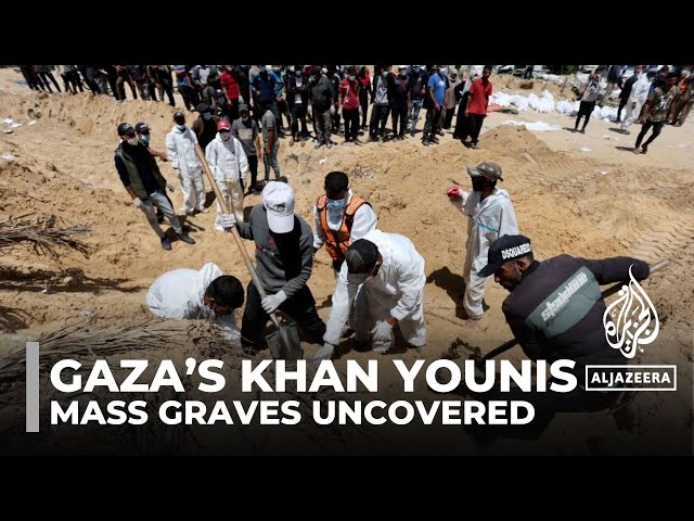 Palestinians recover bodies found in mass grave at Nasser Hospital in Khan Younis