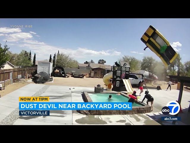 ⁣Dust devil wreaks havoc in Victorville family's backyard
