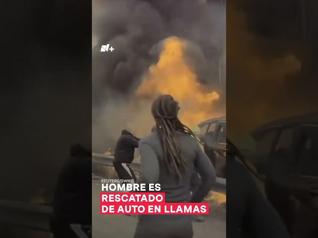 Hombre es rescatado de auto en llamas #nmas #eua #shorts