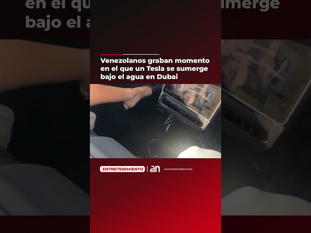 ⁣Venezolanos graban momento en el que un Tesla se sumerge bajo el agua en Dubai