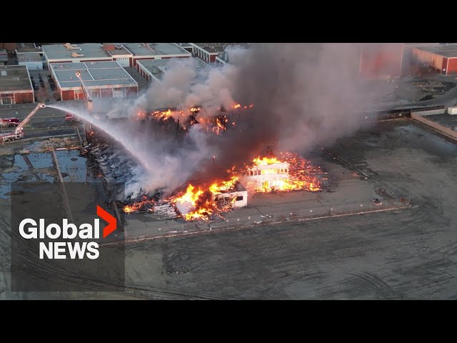 ⁣Massive fire consumes historic airport Hangar 11 in Edmonton