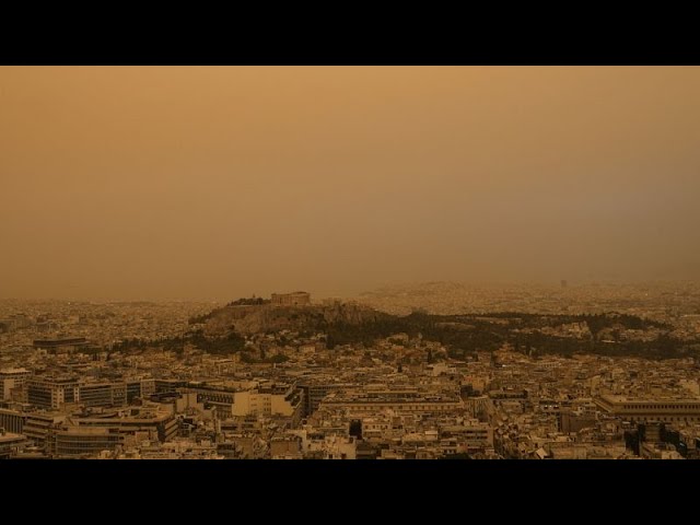 ⁣Athens turns orange as winds carry dust from Sahara desert