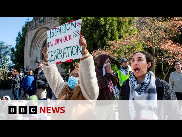⁣Pro-Palestinian protests at US universities force hybrid learning | BBC News