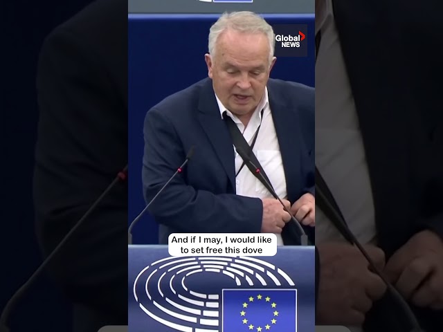 ⁣EU lawmaker releases dove in parliament: "We need peace"