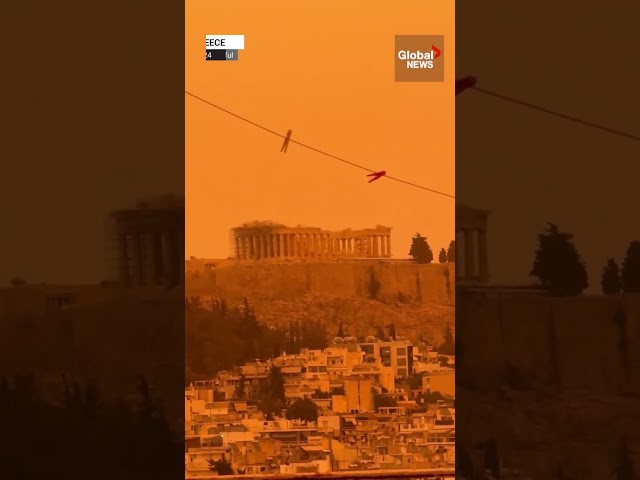 ⁣Dune 3? Sahara desert dust reaches Greece as orange haze shrouds Parthenon #athens #duststorm