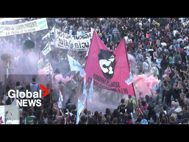 ⁣Argentina protests: Thousands march against Milei's education cuts in Buenos Aires