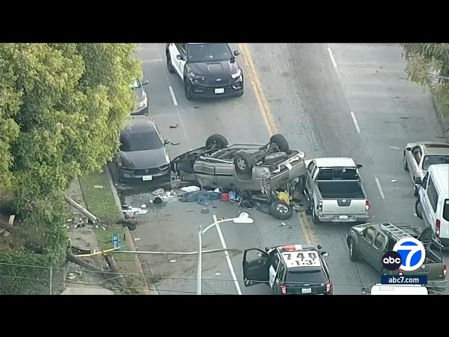 ⁣Bicyclist killed during police chase that ended in rollover crash in South Los Angeles