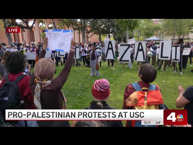 ⁣Pro-Palestine protesters pressure USC to cut financial ties with Israel