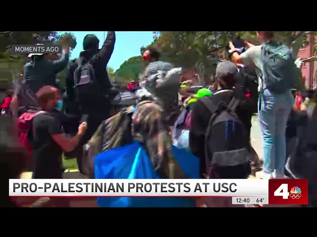 ⁣Tensions rise at USC as pro-Palestine protesters clash with police
