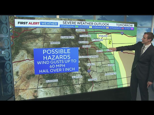 ⁣A few severe storms tomorrow across eastern Colorado
