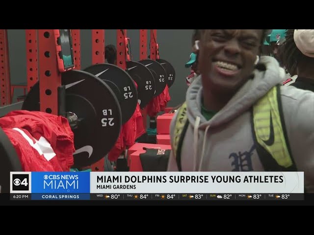 ⁣Miami Dolphins surprise local high school with weight room makeover