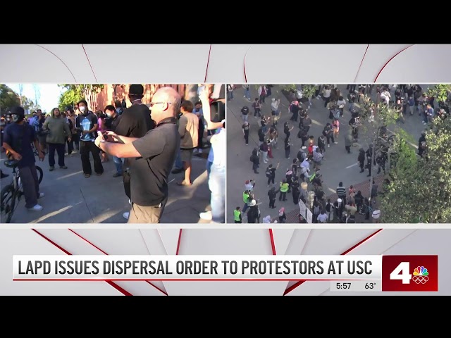 ⁣Watch live: Dozens of LAPD officers prepare to break up demonstration at USC