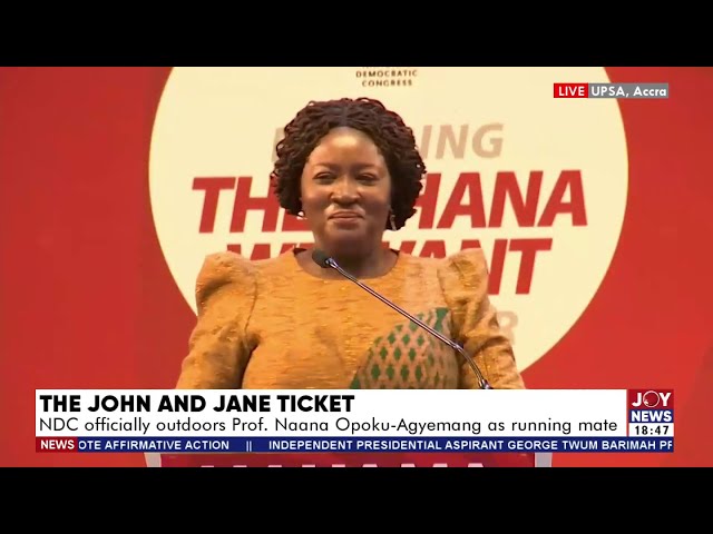 ⁣The John And Jane Ticket: NDC officially outdoor Prof Naana Opoku-Agyemang as Mahama's running 
