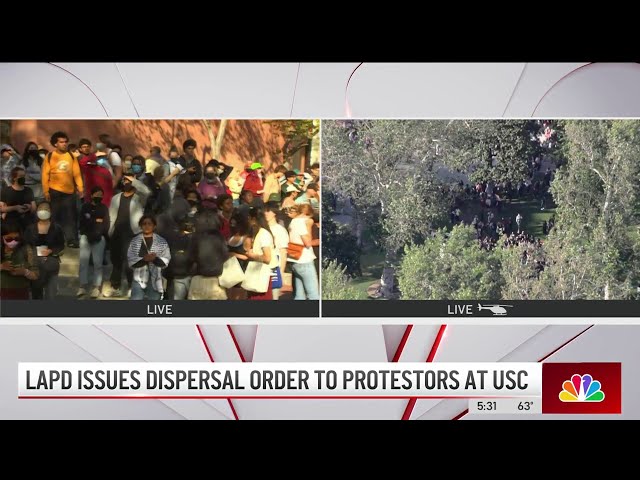 ⁣LAPD issues dispersal order to protestors at USC
