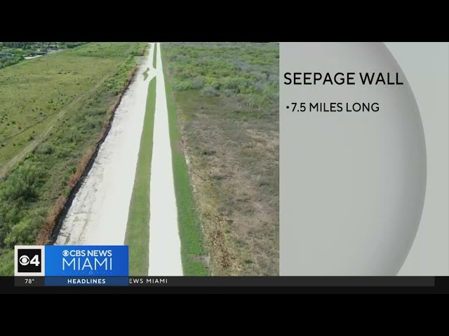 Almost 8 miles long, seepage wall to keep water in Everglades National Park while protecting neighbo